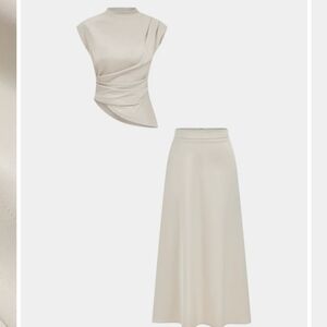 Elegant Cream Satin Midi Skirt
